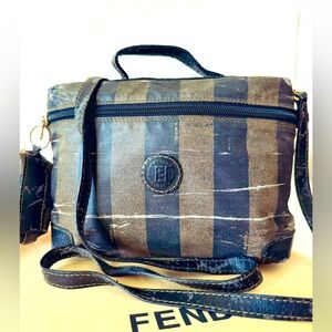 Authentic Fendi Pequin Pattern Nylon Crossbody Bag Made in Italy